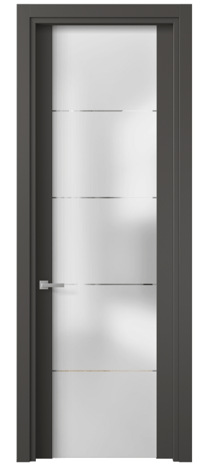 Межкомнатная дверь Планум 4114 ПЭТ графитовый Сатинированное стекло с гравировкой «КВАДРО», триплекс Цена 39299 ₽ | Volhovec