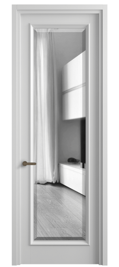 Межкомнатная дверь Шарм 6702 Матовый белоснежный Двустороннее зеркало с фацетом, триплекс Цена 104799 ₽ | Volhovec