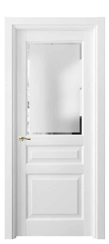 Межкомнатная дверь Лигнум 0710 Дуб белоснежный Сатинированное стекло с фацетом Цена 140299 ₽ | Volhovec