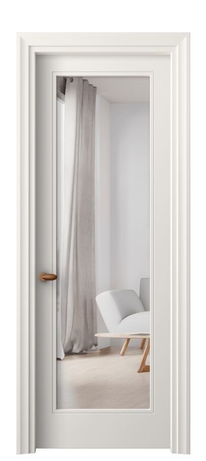 Межкомнатная дверь Эссе 8502 Матовый пудровый белый Двустороннее зеркало, триплекс Цена 75199 ₽ | Volhovec