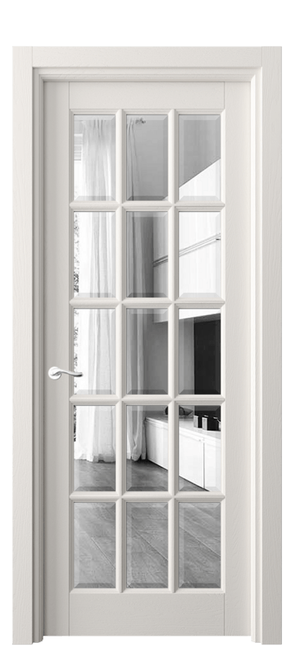 Межкомнатная дверь Лигнум 0708 Дуб пудровый белый Двустороннее зеркало с фацетом, триплекс Цена 162599 ₽ | Volhovec