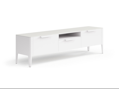 Мебель ТВ тумба Пьега. Цвет Матовый пудровый белый. Материал Гладкая эмаль. Коллекция ТВ тумба Пьега. Картинка.