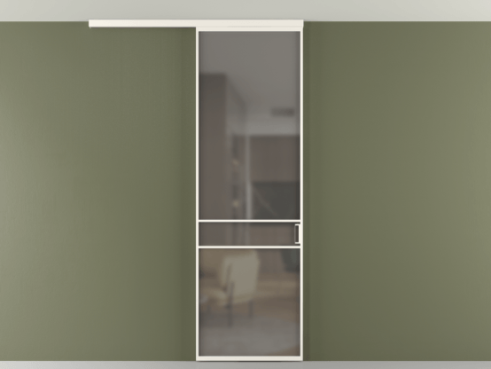 Алюминевая перегородка vd1_02 Алюминий пудровый белый Серый сатин матовое. Цвет Алюминий пудровый белый. Материал Алюминий в эмали. Коллекция Перегородка Формато вдоль стены на потолок 1 створка. Картинка.