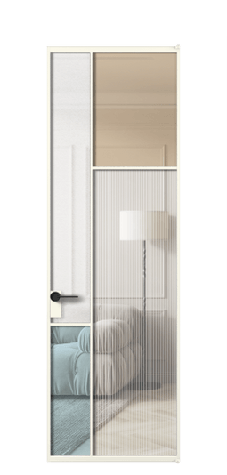 Дверь межкомнатная АЛПЛ041.11 АЖМ 4 стекла. Цвет Алюминий жемчужный. Материал Алюминий в эмали. Коллекция Мозаик. Картинка.