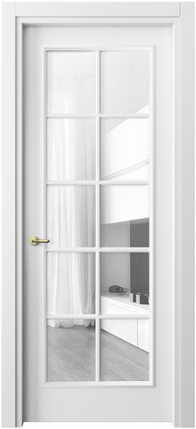 Дверь межкомнатная 8102 МБЛ Прозрачное стекло. Цвет Матовый белоснежный. Материал Гладкая эмаль. Коллекция Париж. Картинка.